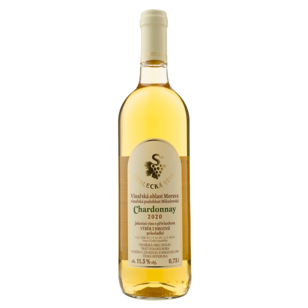 Chardonnay 2020, polosladké, Sedlecká vína