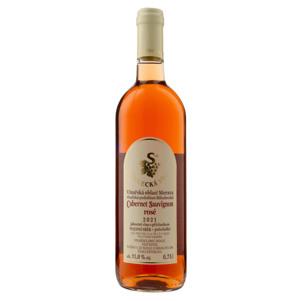 Cabernet Sauvignon rosé 2021, polosladké, Sedlecká vína